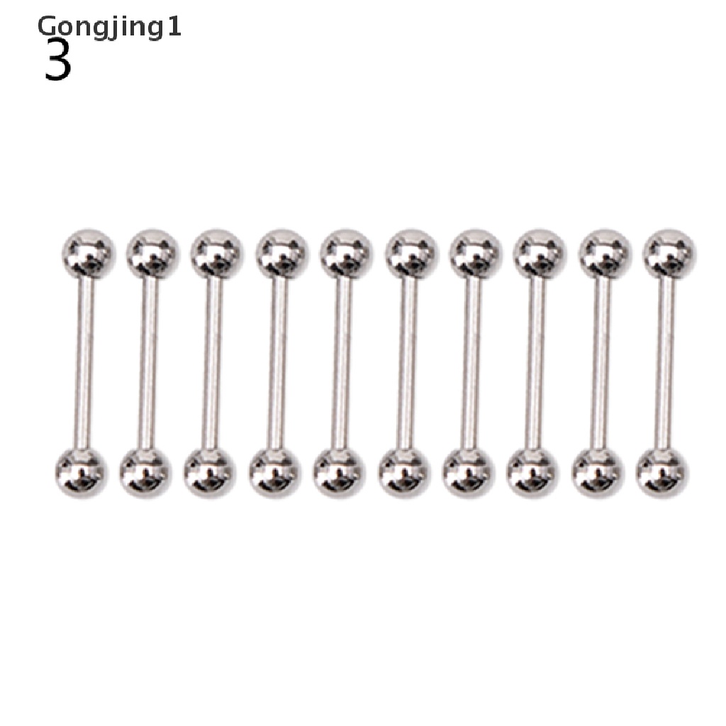 Gongjing1 10PCS Anting Tindik Lidah / Puting / Tubuh Bentuk Barbel Bahan Stainless steel