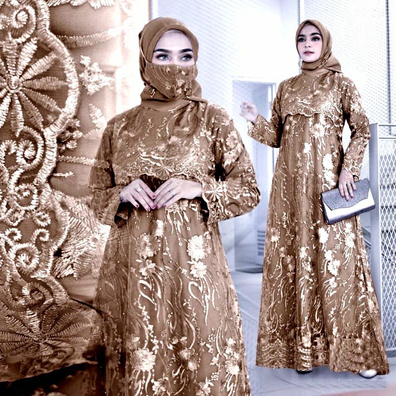 [TERMURAH ] `Baru` Gamis Soraya Dress Brukat Full Remaja Dewasa Wanita Fashion Pesta Kondangan Jumbo