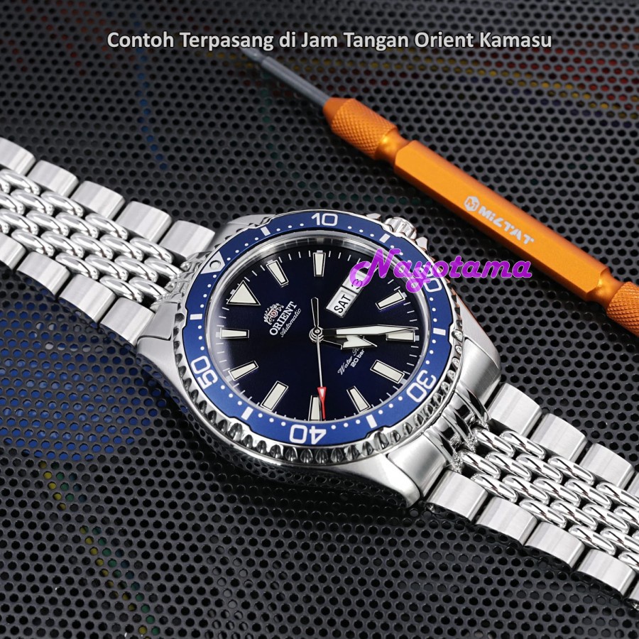 22mm MILTAT Goma BOR Rantai for Orient Kamasu with V-Clasp