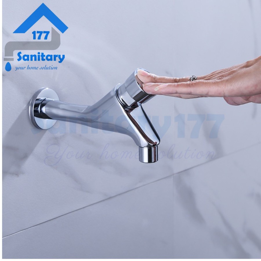 Keran air Tembok Pencet Long Kuningan TM14-Kran air Tembok Wastafel Tekan Push Auto Off Otomatis Off Brass Basin Faucet Tap