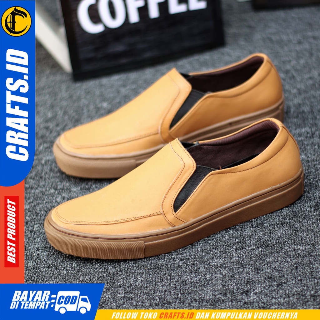 Crafts Yamca - Sepatu Kulit Slip On Casual Kerja Pria