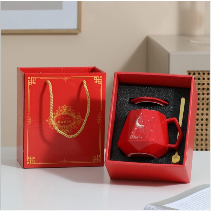 Diamond Ceramic Mug Set / Gelas Keramik Cangkir Kopi Hampers Souvenir