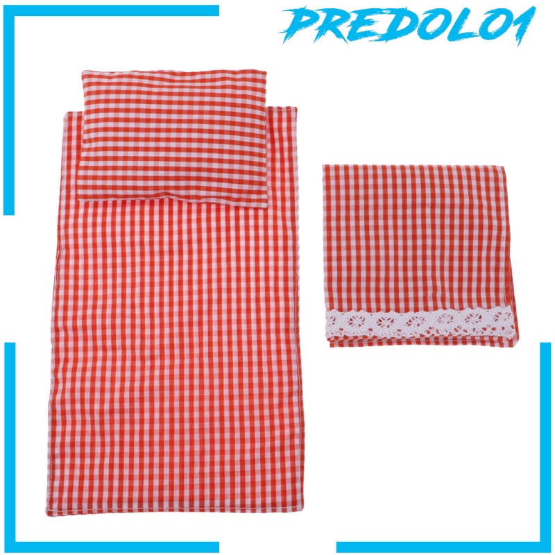 (Predolo1) Set Sprei + Sarung Bantal + Selimut Motif Kotak-Kotak Merah 25cm Untuk Aksesoris Rumah Boneka