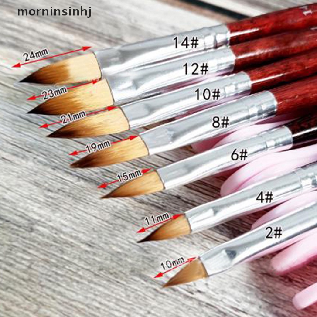 Mornin Kolinsky Brush Nail Art Akrilik Kepala Bulat 2 4 6 8 10 12 Untuk Manicure