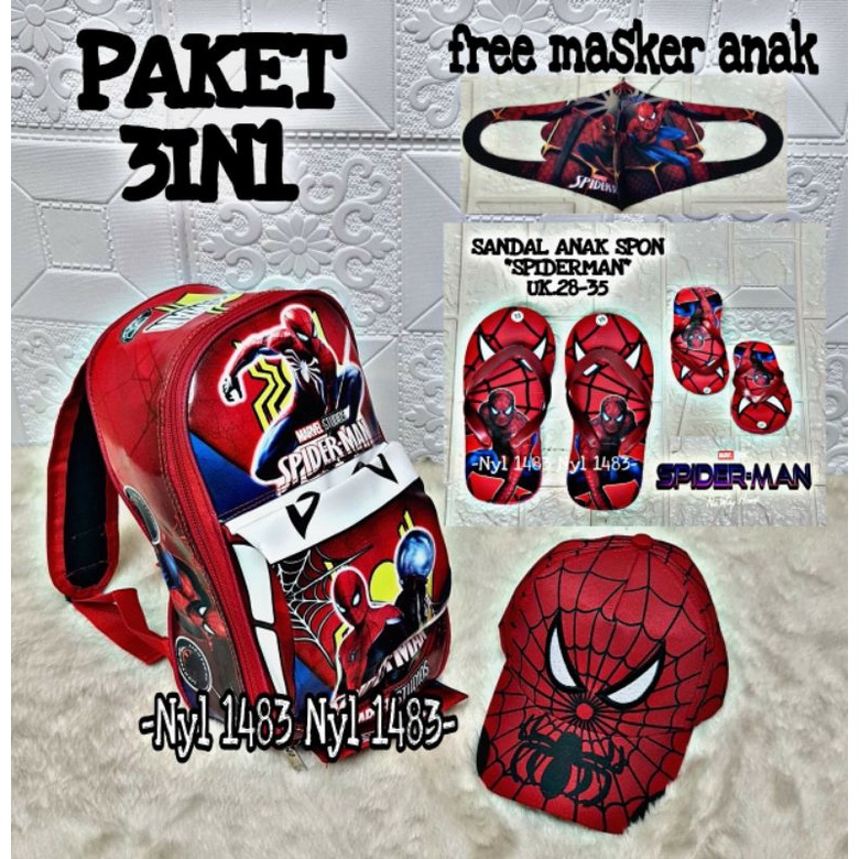 BISA COD Ransel Paket 3in1 Tas anak laki-laki TK/PAUD free Masker