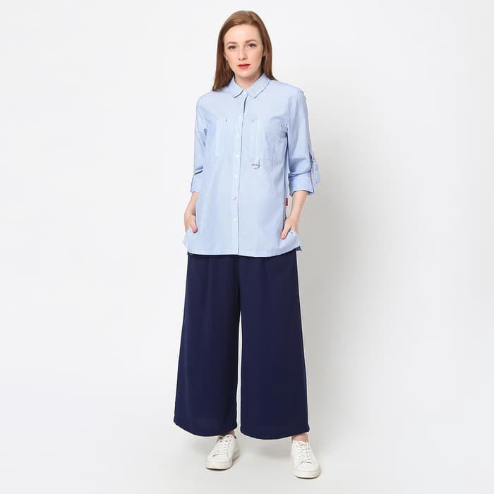 Osella Baju  Perempuan Kemeja  Lengan Panjang Stripe Blue 