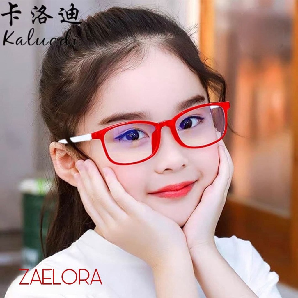 ZAELORA - Kacamata Anak Anti Radiasi Blue Ray Laki-laki & Perempuan (Design Korea)-Bulat merah putih
