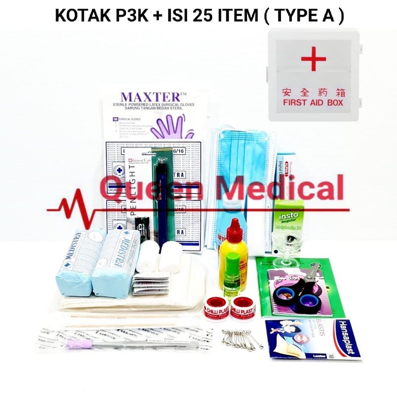 Kotak P3K Type A Standard Tempat Kerja/Sekolah/UKS/Rumah ( 25 item )