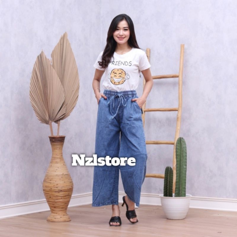 highwaist Celana kulot jeans cewek pinggang karet.celana kulot boyfriend panjang perempuan