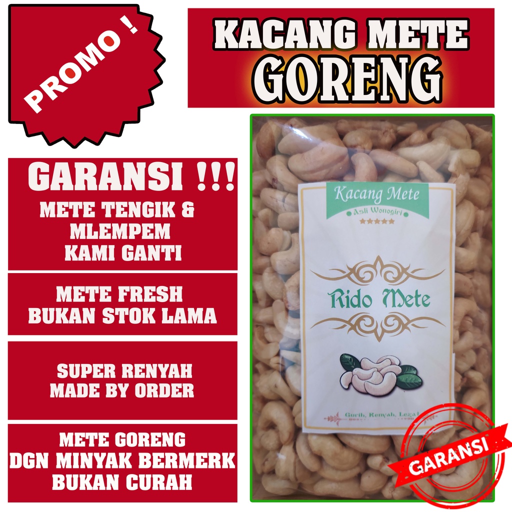 

Kacang Mete/Mede/Mente Matang Goreng 1 kg Asli Wonogiri