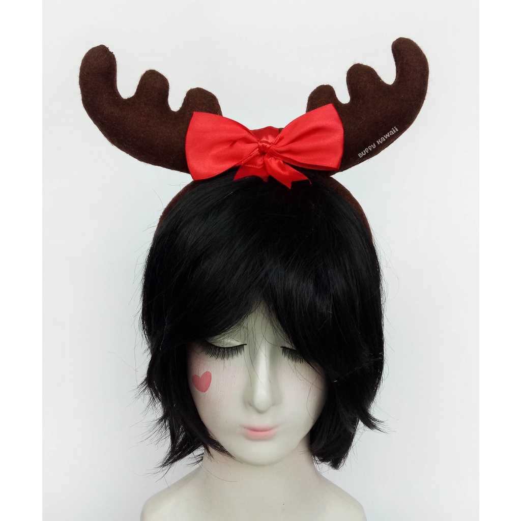 Bando tanduk rusa velboa coklat christmas cosplay kawaii anime game halloween sexy cute horn deer