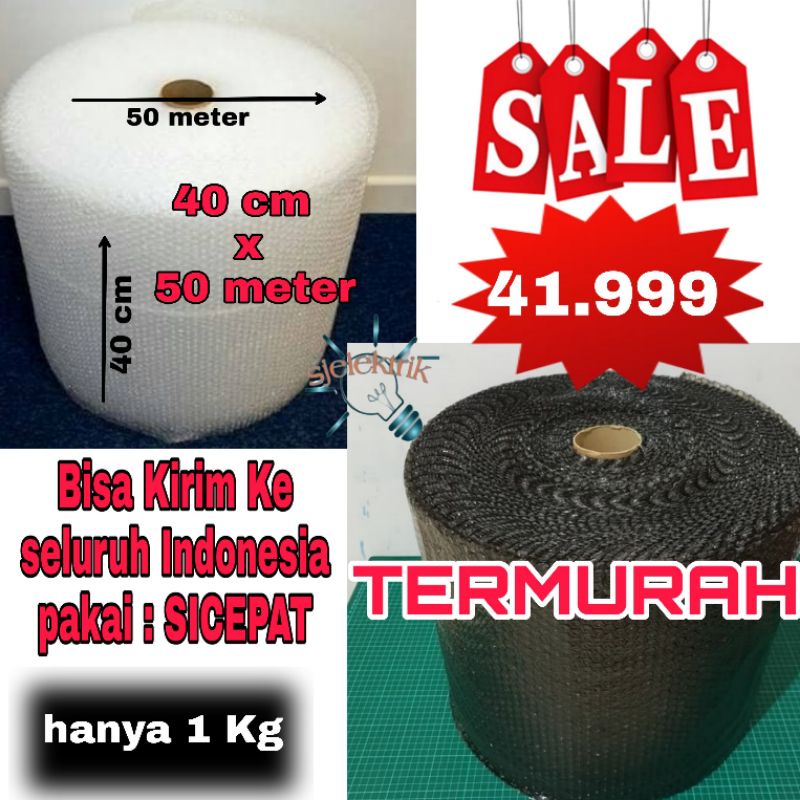 

BUBBLE WRAP 40CM X 50M BENING/ HITAM PLASTIK BUBLE ROLL PUTIH - Putih