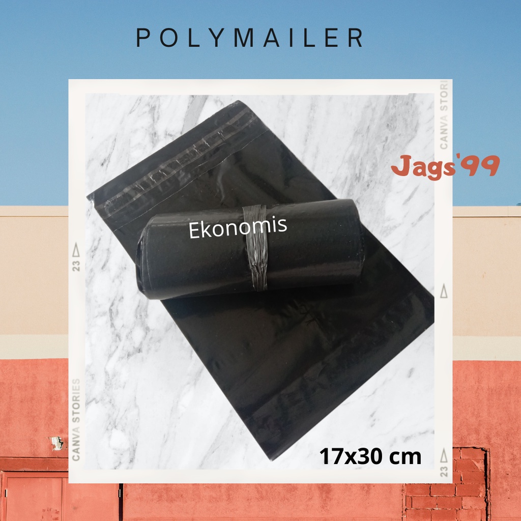 

17x30 cm (Ekonomis) Plastik Polymailer hitam/ plastik packing online shop dengan lem/ amplop polymailer sealtape