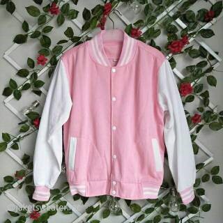 Sweater_id Jaket Baseball Pinkbaby-Putih Polos Unisex