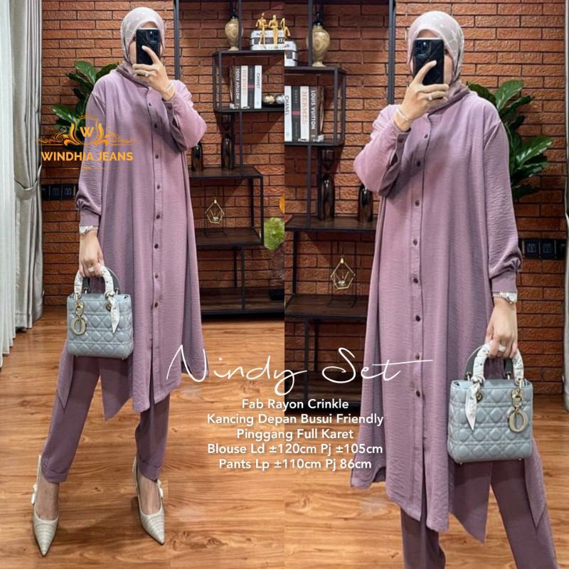Nindy One Set Setelan Wanita Jumbo Big Size Bahan Rayon Cringkle Premium Baju Busana Fashion Wanita Dress Midi Setelan Wanita-2