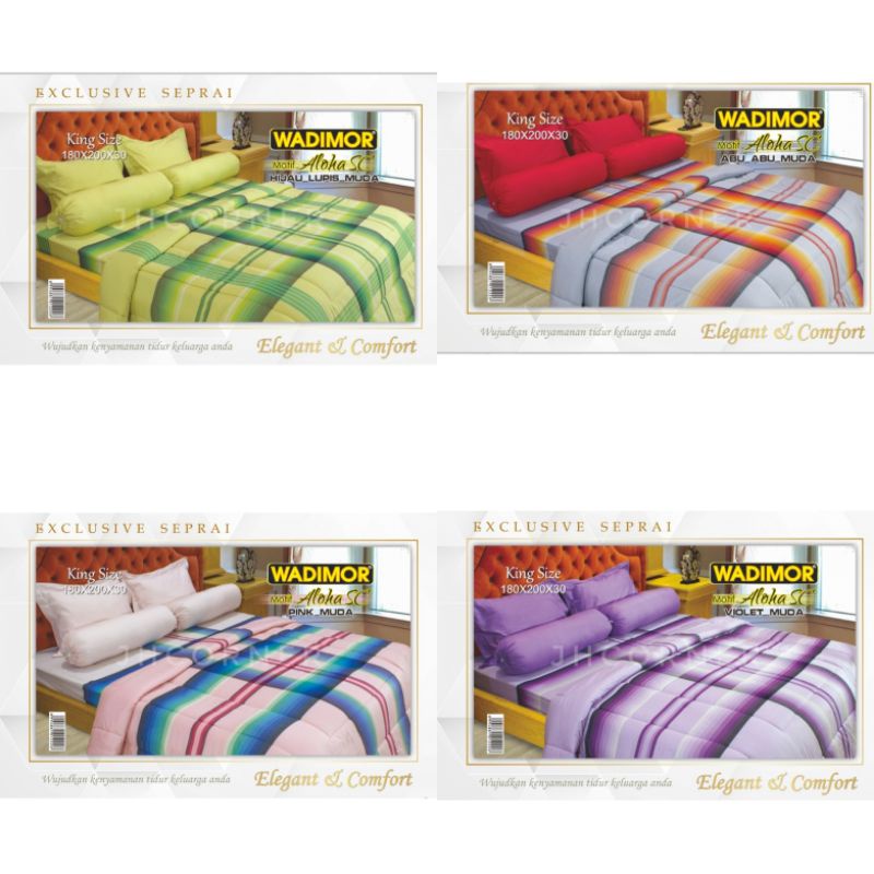 SPREI WADIMOR FLAT FITTED UKURAN 180X200CM T30CM 6KAKI KING SIZE ASLI TENUN TERBARU MOTIF ALOHA SC