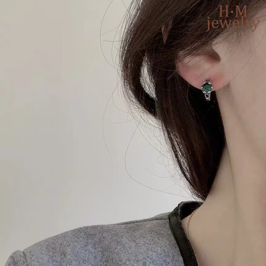 Anting Tusuk Sterling Silver 925 Gaya Vintage Dengan Kristal Warna Hijau Olive Untuk Wanita