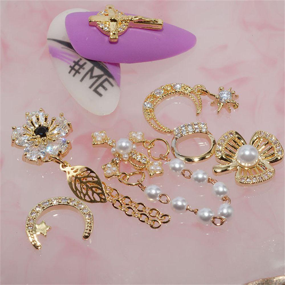 AUGUSTINA Agustina Mewah Zirkon Perhiasan Emas Shiny Pearl Charms Nails Aksesoris Manicure Tools Nail Zircon