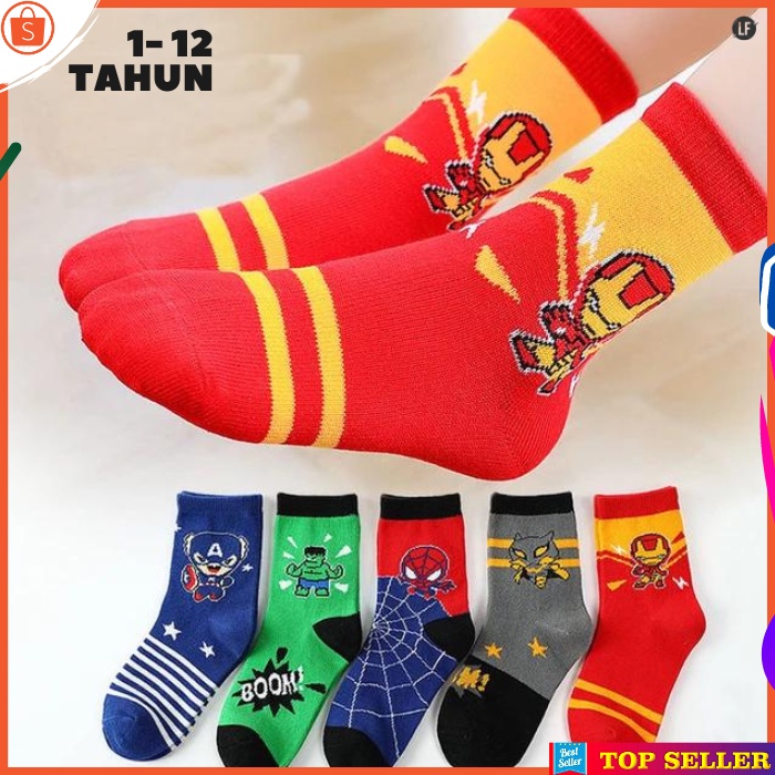 Kaos Kaki Anak Laki Laki Motif SuperHero Iron Man Captain America Fashion Korea Terbaru TK SD