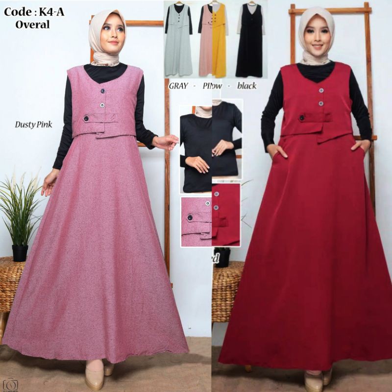 SALE GAMIS LEBARN RANDOM DRESS MAXI KATUN SET KAOS MODEL OVERVALL DALAMAN LENGAN PANJANG KANCING SEKODER 4 GAMIS DAILY