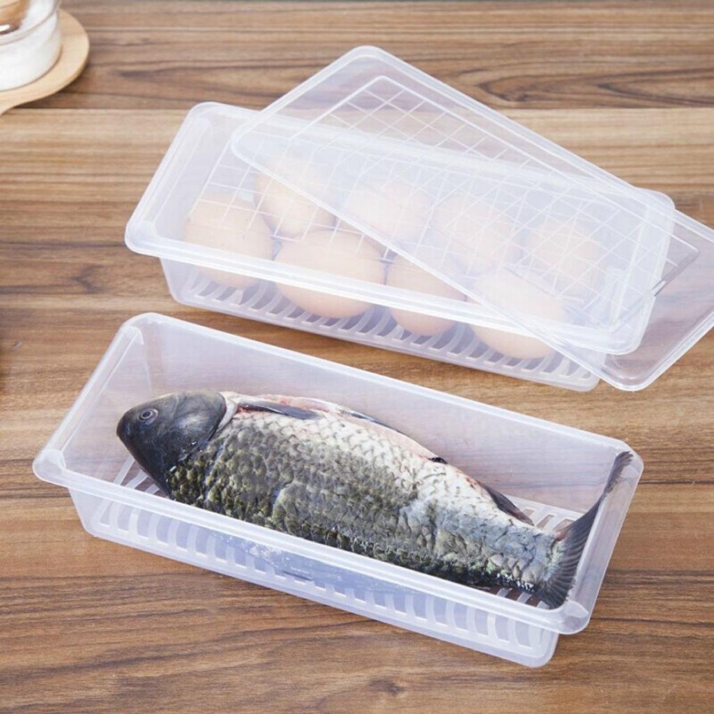 Home Kitchen  Sealed Storage Box Rectangular Refrigerator Moisture-Proof Drain Vegetable Keep Fresh Box Rack Holder OWT