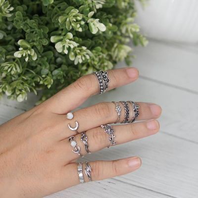 Cincin Fashion Korea Set dengan Model tumpuk untuk Semua jari