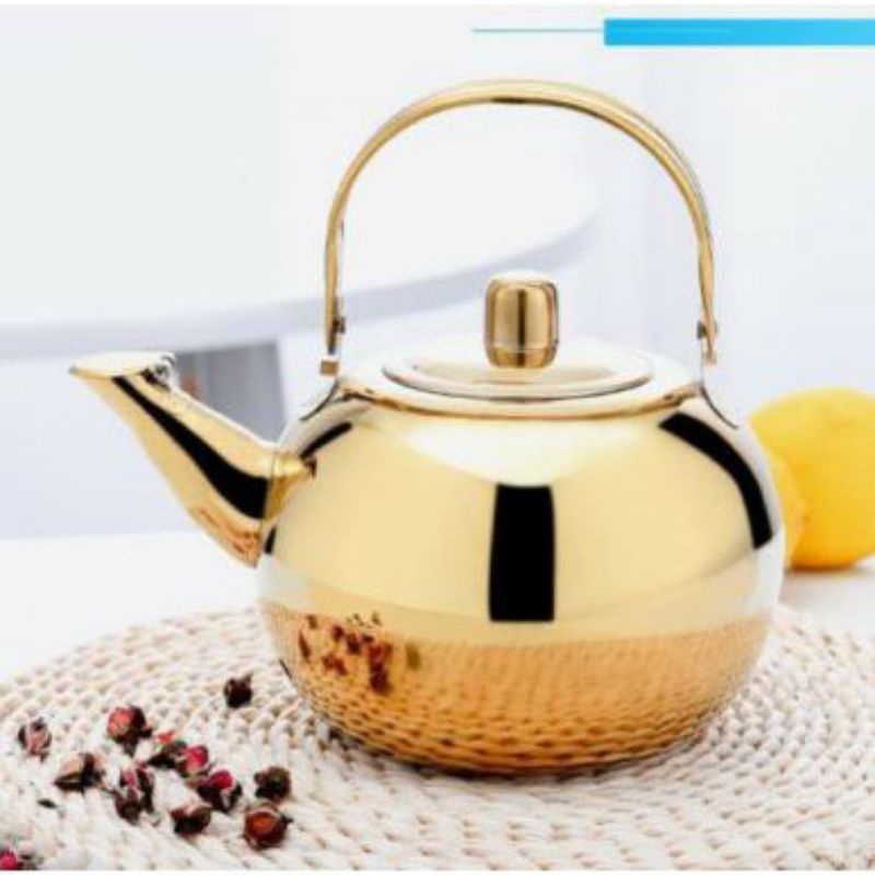 Teko Teh Kopi Stainless Kuning Gold Teko Arab Kecil 18cm ( 1,5 Liter ) 16cm ( 1,2 Liter ) & 14cm ( 1