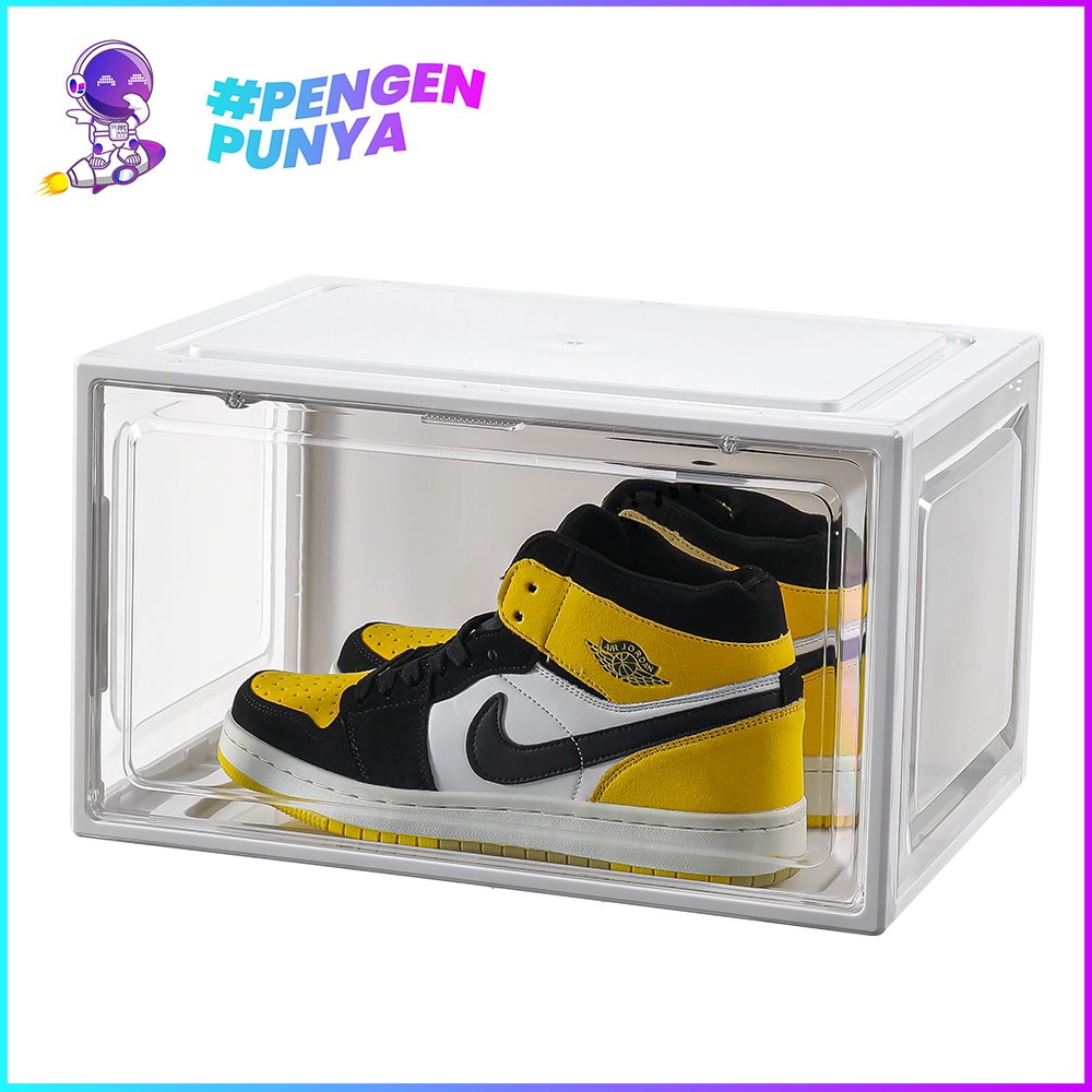 Rak Sepatu Susun Akrilik Putih Kotak Sepatu Lipat Transparan Shoe Box Murah Kokoh