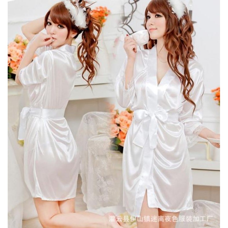 Baju tidur lingerie Sexy Kimono Set lace bahan satin Import (LG-05)