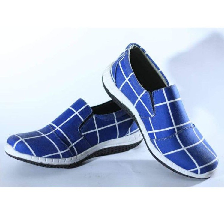 Sepatu Pria Slip On Kasual Sepatu Kerja Motif Garis Casual Import Sol Karet