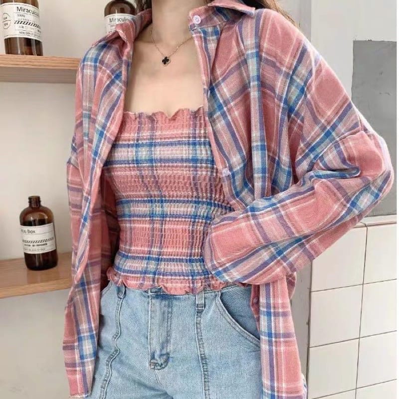 BEFAST - ZEC OOTD Setelan YOUYA / Set Canberra / Setelan Wanita Terbaru / Set Daleman Tanktop+Luaran Kemeja / Set OOTD Ala Wanita Korean