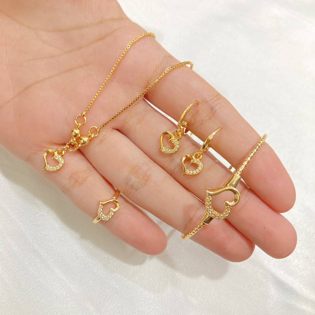 Set Perhiasan Anak Love Lapis Emas Aksesoris Perhiasan Fashion Anak Gelang Cincin Anting Kalung Xuping