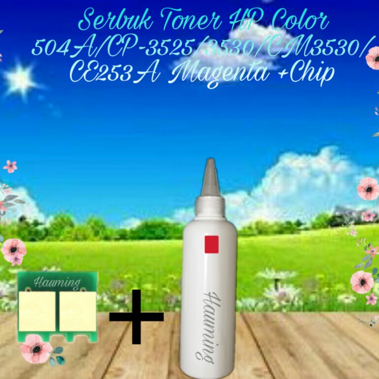 Serbuk Toner HP 504A CP3520 CP3525 CP3525N CP3525DN CP3525X CM3530 CM3530FS CE253A Magenta + Chip