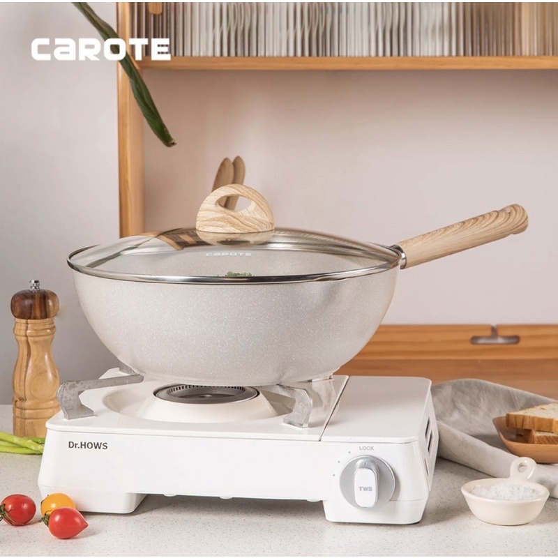 CAROTE COSY WOK PAN SIZE 30 CM / ANTI LENGKET / KUALI / WAJAN MURAH / PUTIH