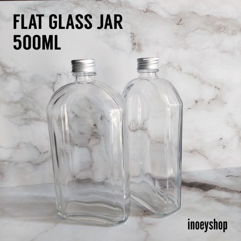 500ml / BOTOL KACA GEPENG/FLAT GLASS JAR