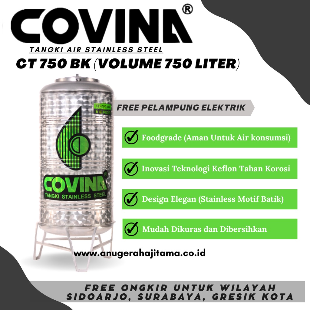 Tangki Air Covina CT 750 BK / Harga Tandon Air Covina / Tangki Air Covina Surabaya / Harga Tandon Ai