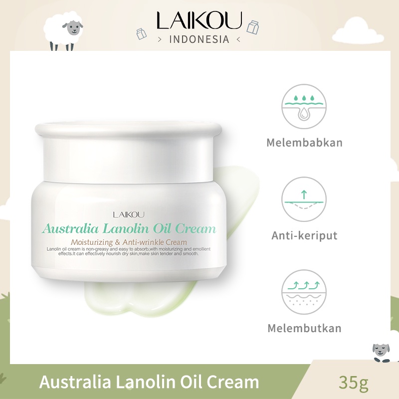 LAIKOU Lanolin Krim Pelembab Wajah Anti Penuaan Menghilangkan Kerut Melembutkan Kulit 35g