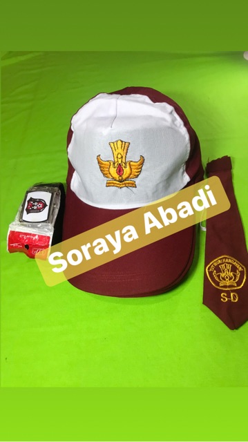 Paket Topi SD MERAH PUTIH + Gesper + Dasi Bordir LAKI-LAKI