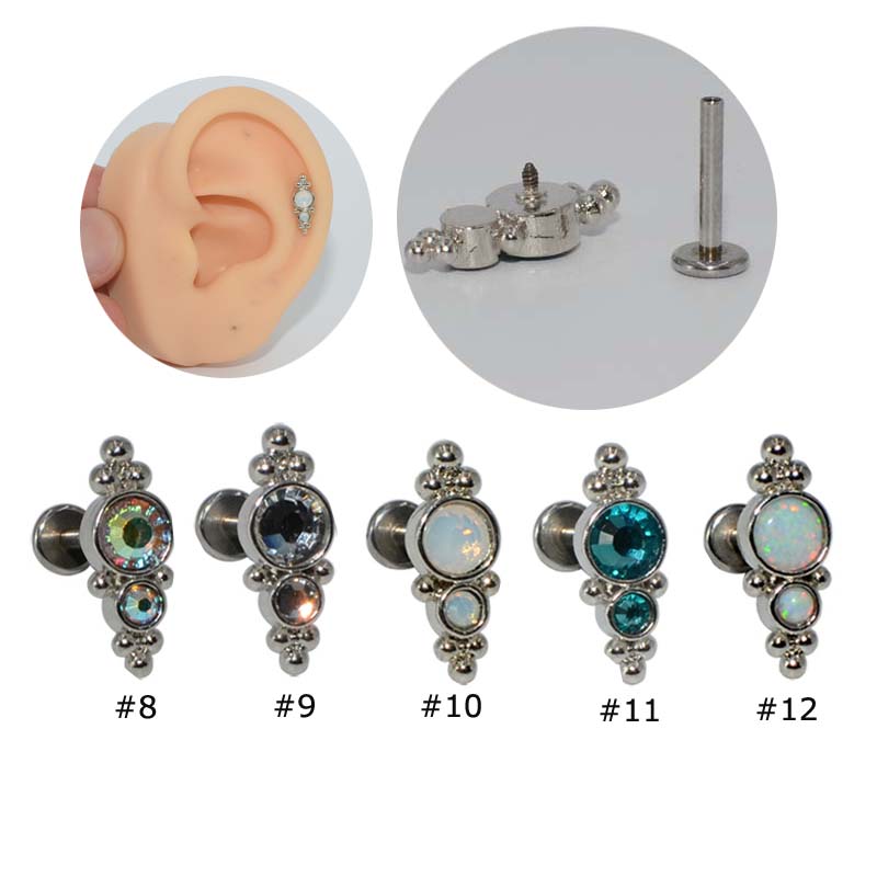 1piece Labret Ear Lobe Stud Internally Threaded Helix Conch Piercing 16G Female Stainless Steel