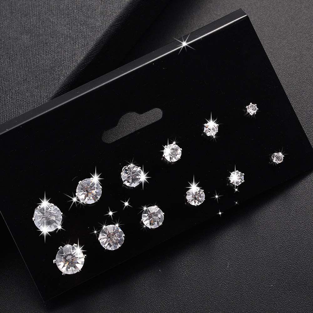 Needway  Set Anting Pernikahan Mewah 6pasang /Set Bulat Geometris Berlian Imitasi Untuk Perhiasan Wanita