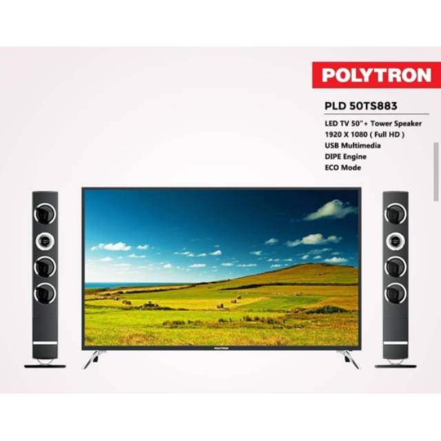 Led polytron 50 inci speaker tower digital tv usb movie hdmi full hd fhd lcd spiker cinemax
