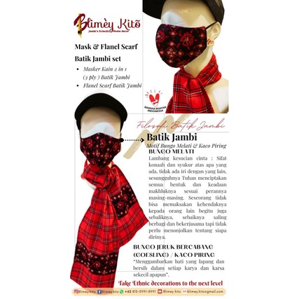 Masker Kain & Flanel Scarf Batik Jambi Set Kirmizi