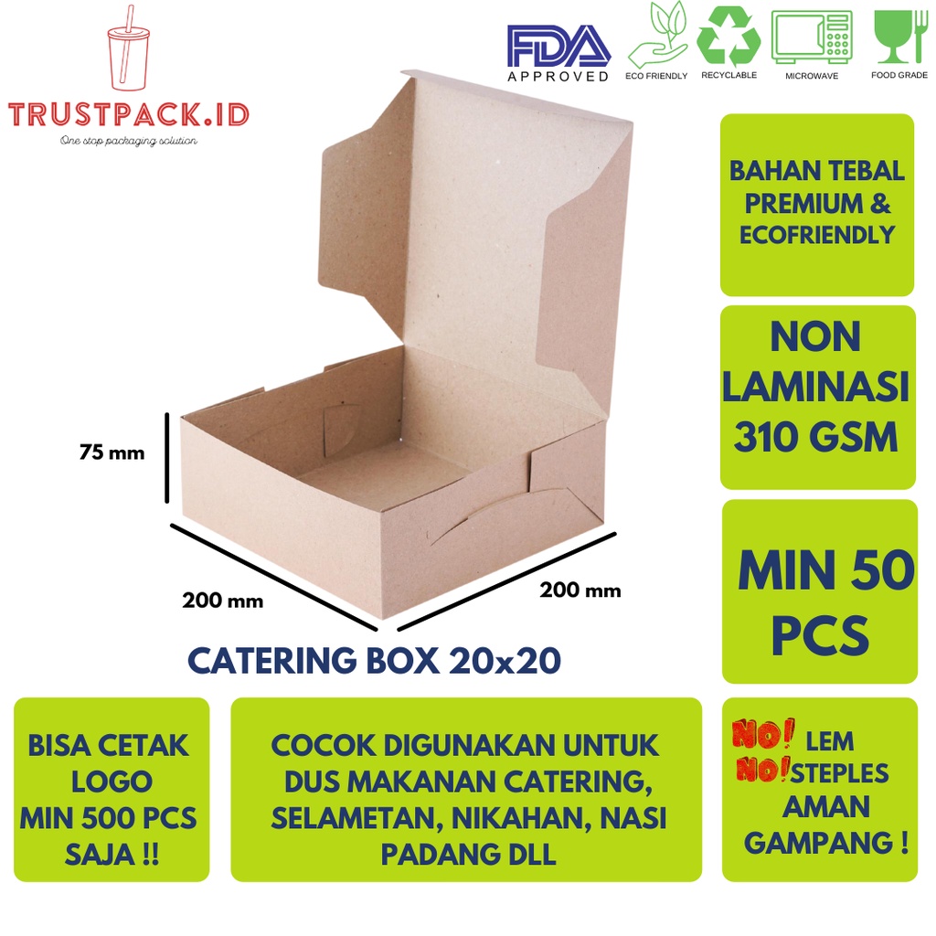 DUS NASI 20x20 KOTAK NASI KRAFT PAPER / COKLAT SUPER TEBAL PREMIUM