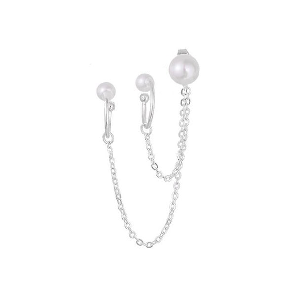 anting satu sisi s925 pearl chain clip earrings (3E3) jan256