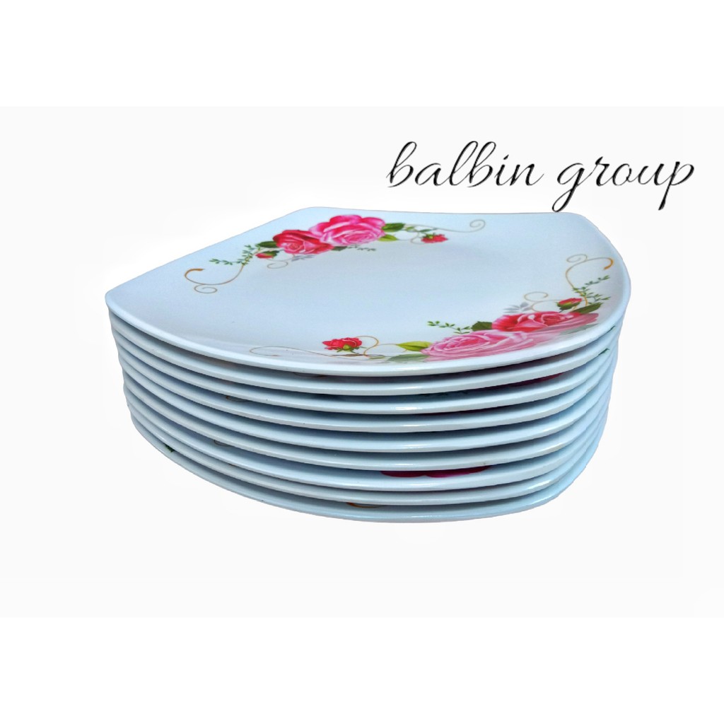 Promo besar 6 pcs piring persegi / piring saji 9inc melamin asli motif bunga mawar terbaru