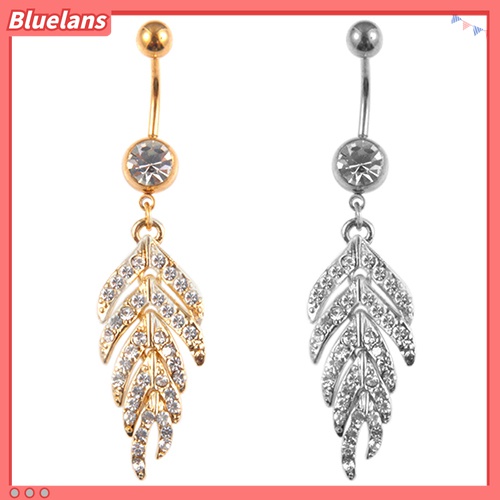 Cincin Tindik Pusar Bentuk Daun Aksen Berlian Imitasi Untuk Wanita