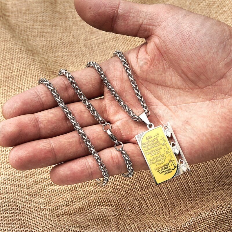 Kalung Dengan Liontin Bentuk Alkitab Bahan Stainless Steel Untuk Pria Muslim