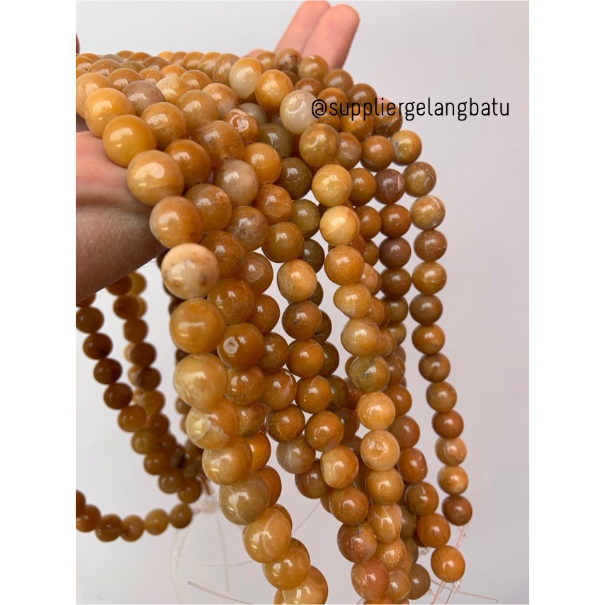 bahan batu Manigajah 10mm kuning natural polish corak retak fashion