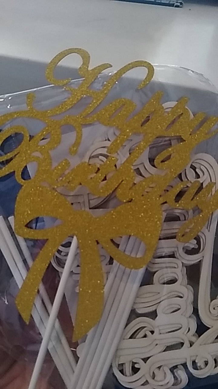 Grosir Per 10 Pcs - Cake Topper Hbd Glitter