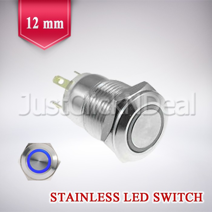 Saklar Switch Push On LED Biru 12 mm DIY Box Mod